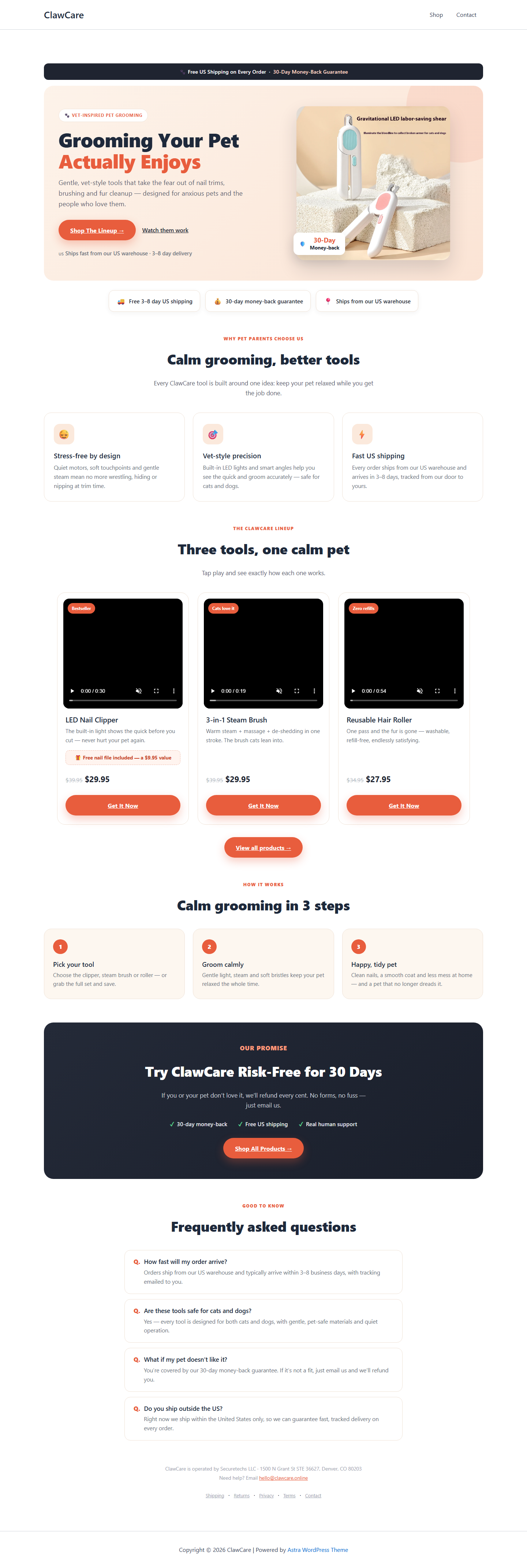 ClawCare — DTC WooCommerce Store